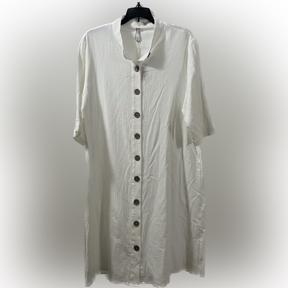 White linen button down dress